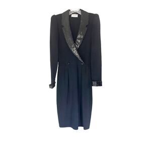 St. John Vintage 80s‎ Chenille Knit Holiday Sequin Knee Length Sweater Dress
